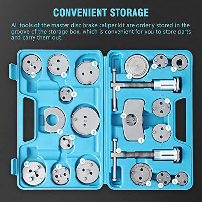 DNA Motoring TOOLS-00242 24-pcs Disc Brake Caliper Piston Compressor Wind Back Repair Tool Kit for Cars, with Carrying Case, Blue - color: Blue