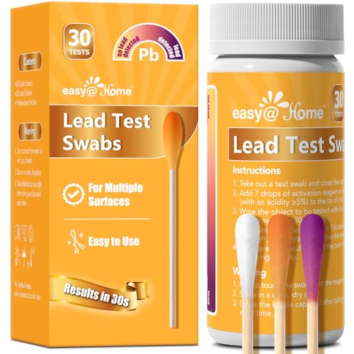 Easy@Home Lead Test Kit – 30 Rapid Swabs Without Vinegar, 30-Second Results | Surface Lead Screen for Painted Walls, Woodwork, Cabinets, Furniture, Toys, Dishes & Exposed Plumbing #EZLT-S:30