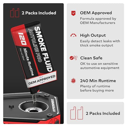 AutoLine Pro HyperSmoke™ Automotive Smoke Machine EVAP Vacuum Leak Tester – Adjustable Pressure – OEM Approved Smoke Fluid – Built-in Air Compressor Motor - Includes Smoke Fluid x2. - style: + Smoke Fluid