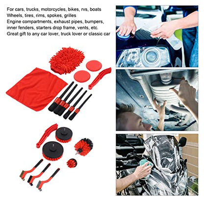 18pcs Car Wash Cleaning Tools Kit, Car Detailing Brush Set with Collapsible Bucket Wash Mitt, Tire Brush for Cleaning Automobile Interior, Exterior, Wheels, Dashboard, Leather, Air Vents