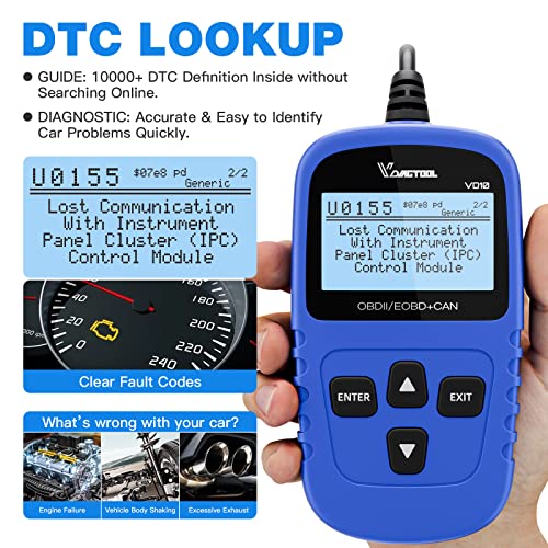 VDIAGTOOL VD10 OBD2 Scanner Code Reader Car Diagnostic Tool Engine Fault Code Reader for Turn Off CEL with Freeze Frame/I/M Readiness for All OBDII Protocol Cars, OBD2 Scanner Diagnostic Tool