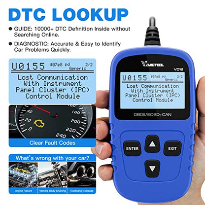 VDIAGTOOL VD10 OBD2 Scanner Code Reader Car Diagnostic Tool Engine Fault Code Reader for Turn Off CEL with Freeze Frame/I/M Readiness for All OBDII Protocol Cars, OBD2 Scanner Diagnostic Tool