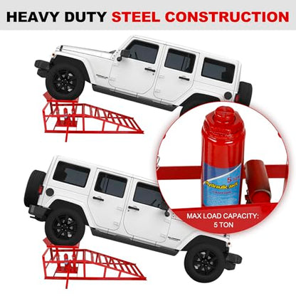 2 Pack 5T 10000lbs Hydraulic Car Ramps Low Profile Car Lift Service Ramps Truck Trailer Garage Lift Height Range 9.8" to 15" Hydraulic Vehicle Ramps Red - size: 2PCS-Red A