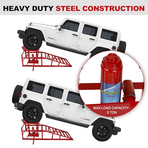 1 Pack 5T 10000lbs Hydraulic Car Ramps Low Profile Car Lift Service Ramps Truck Trailer Garage Lift Height Range 9.8" to 15" Hydraulic Vehicle Ramps Red - size: 1PC-Red