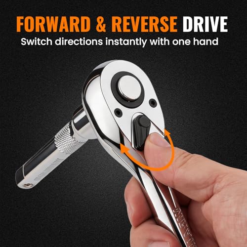 6-Piece Ratchet and Socket Extension Set, 90T 1/4", 3/8", 1/2" Drive Ratchet Wrench Set, Quick-Release Reversible with Cr-Mo Head for Automotive & Home Repair - size: Combo Kit(1/4" & 3/8" & 1/2")