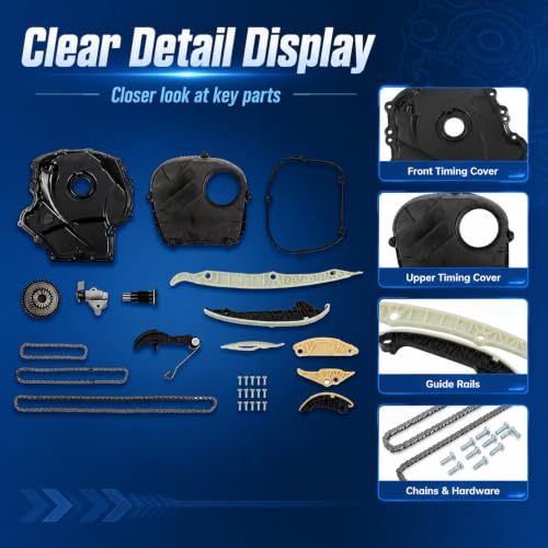 Engine Timing Chain Kit Compatible with A4 A5 A6 Jetta Passat | 2006-2017 Fit, 06K115225C, EA888 1.8T 2.0T, Valve Cover Included, 06H103269H06K109158AD, 06H109210AG
