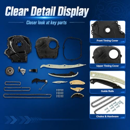 Engine Timing Chain Kit Compatible with A4 A5 A6 Jetta Passat | 2006-2017 Fit, 06K115225C, EA888 1.8T 2.0T, Valve Cover Included, 06H103269H06K109158AD, 06H109210AG