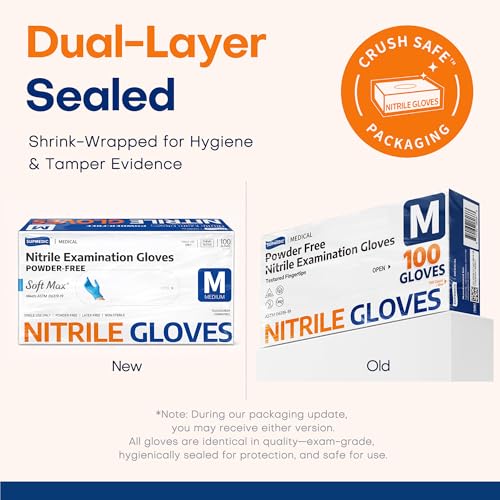Supmedic Medical Soft Max™ Nitrile Exam Gloves, 100 Count Latex-Free Powder-Free Non-Sterile Food Safe Disposable Glove, Blue - color: Blue (Medium)