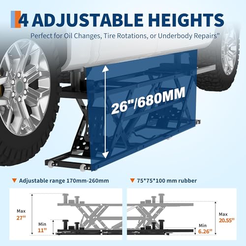 Portable Car Lift 5000 LBS, Adjustable Quick Jack with Locking Levers, 26" Max Height Scissor Lift, Foldable Design & Wheels for Sedan, SUV, Light Truck, Garage Workshop Use, Black
