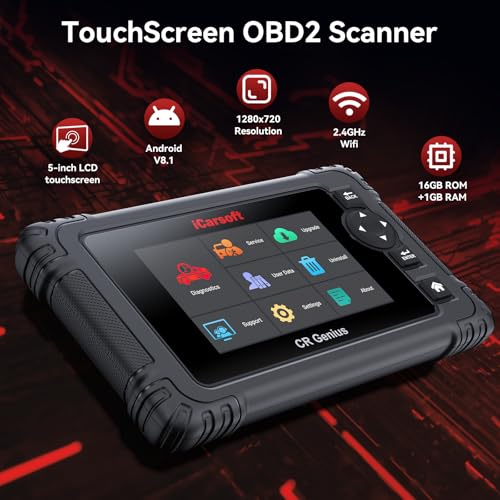 iCarsoft CR Genius(2005) OBD2 Scanner for All Vehicle, All System Scan Tool, Powerful Bidirectional Actuation Test/Full Reset/Battery Test Registration Car Code Reader, Touchscreen, Auto VIN/Scan