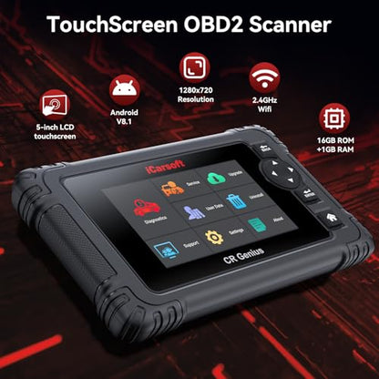 iCarsoft CR Genius(2005) OBD2 Scanner for All Vehicle, All System Scan Tool, Powerful Bidirectional Actuation Test/Full Reset/Battery Test Registration Car Code Reader, Touchscreen, Auto VIN/Scan