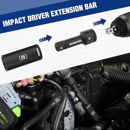 WORKPRO 1/2” Drive Impact Socket Set, 65PCS SAE(3/8”-1-1/4”) and Metric(10-24mm) Deep & Shallow Kit, Ratchet Handle, Extension Bar, Impact Universal Joint and Adapters for Automotive Repair - size: 65 PCS, Metric&SAE