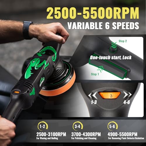 BATOCA 6 Dual Action Random Orbital Car Polisher, 700W Automotive Paint Buffer Kit, 6 Variable Speeds DA Buffer for Car Detailing, with Foam Pads for Waxing,Buffing,Sanding,Polishing