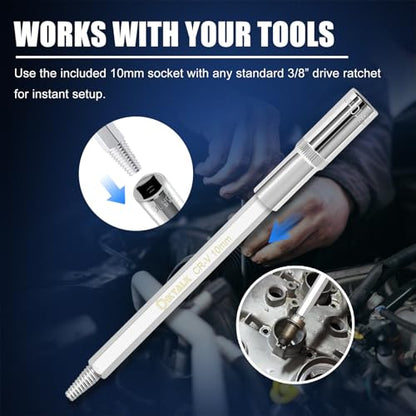 Broken Spark Plug Remover Tool, 2-Piece Extractor Set with Left-Hand Thread and 10mm 3/8” Drive Socket for Seized Frozen Spark Plugs in Cars Trucks and SUVs
