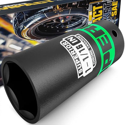 1/2" Drive Impact Socket, 1-1/16 inch Deep Socket, SAE, 6 Point, CR-V, for Car Repair, Loosen the Fastening Nut - size: 1/2" Drive 1-1/16 Inch Deep