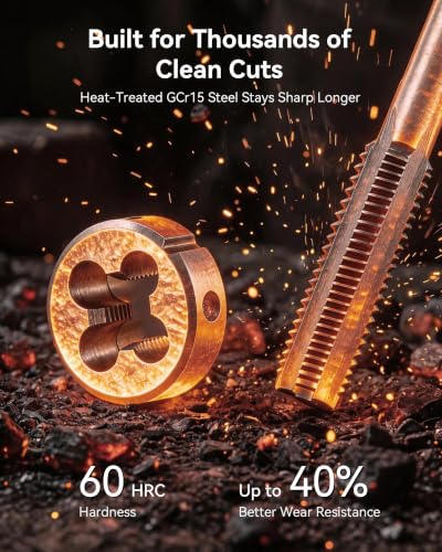 OMT SAE Tap and Die Set, Thread Repair and Cutting Kit with Wrenches | #4 6 8 10 12 1/4 5/16 3/8 7/16 1/2" for Internal & External Threads, GCr15 Bearing Steel, Mechanics Machinists Garage & Shop - size: 40 pc SAE