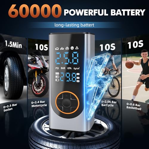 Eleanora Cordless Tyre Inflator air Compressor, Car Tire Pump 6000 mAh 150PSI 12V DC Electric Tyre Pump with LED Lights, Electric Air Pump for Vehicle Tyres/Bike/Motorbike/Ball/Inflatables