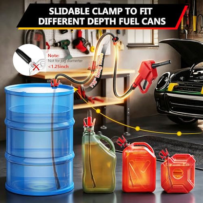 5GPM Fuel Transfer Pump with Auto-Stop & Hand Nozzle, 118'' pumping lift, fit different jug size and depth barrels,no adapters needed,portable gas pump,barrel pump for Gasoline, Diesel, Kerosene - size: 118''-5GPM