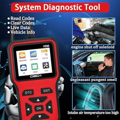 OBD2 Scanner Diagnostic Tool - Check Engine Light Code Scanner Tool with Reset, DTC, Data Stream, I/M Readiness, Car & Truck Scan Tool for All Vehicles Since 1996, escaner automotriz - color: Red
