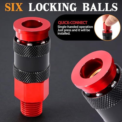25 PCS Universal Air Coupler & Plug Kit 1/4" NPT Aluminium Alloy Air Compressor Accessories with 360 Degree Swivel Hose Fittings,1/4 Inch Lightweight Quick Connect Compressor Hose Fittings - size: Aluminum alloy