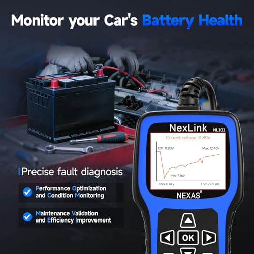 NEXAS NL101 OBD2 Scanner with Battery Tester for All US Vehicles Since 1996 | Check Engine Code Reader, Car Diagnostic Scanner with Live Data, Freeze Frame, I/M Readiness, Read and Clear Fault Codes - color: black