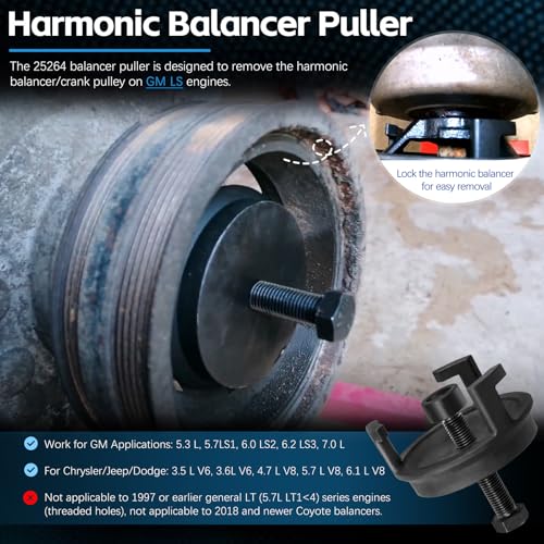 For GM LS Harmonic Balancer Puller 25264 Crank Pulley Puller for Chrysler Jeep Dodge, Harmonic Damper Puller for Engine Balancer Removal Replacement