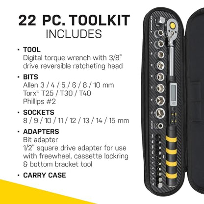 Topeak D-Torq Wrench DX Digital Torque Wrench – 4-80 Nm (3/8″ Drive) with 8 Sockets & 10 Hex/Torx Bits, LCD Display & Audible Alerts, High-Precision Torque Tool for Bicycle, Motorcycle & Automotive | torque-wrenches