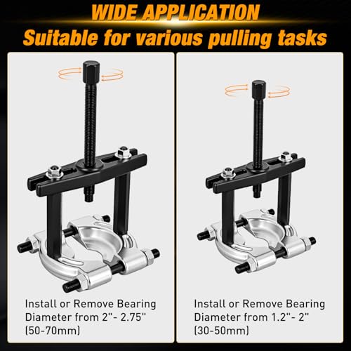 GOOACC 14pcs Bearing Puller Kit, 5 Ton Capacity Bearing Separator with 2" and 3" Jaws, Wheel Bearing Removal and Hub Axle Puller Set, Heavy Duty Gear Splitter Tool Kit, Pinion Pullers with Case, Black - color: 14pc Bearing Puller Black