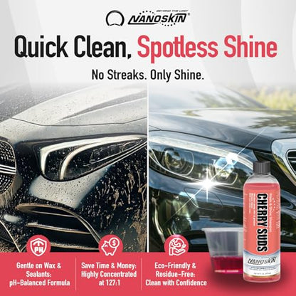 Nanoskin CHERRY SUDS Foaming Car Wash Concentrated Shampoo 5 Gallons for Foam Cannons, Foam Guns, Bucket Washes | Pressure Washer Safe, Cherry-Scented Soap | Ideal for Cars, Trucks, Motorcycles, RVs - size: 640 Fl Oz (Pack of 1)