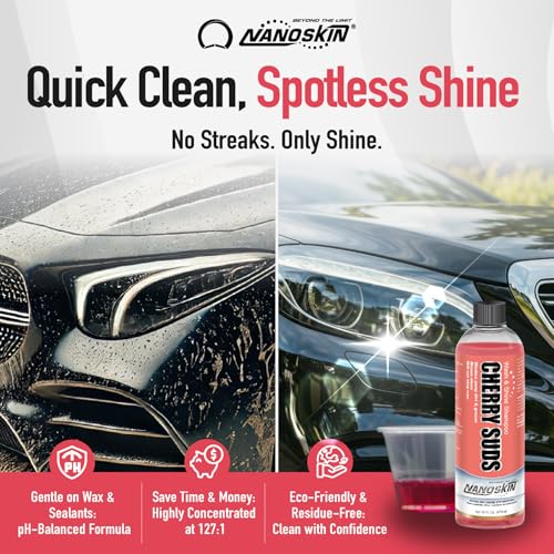 Nanoskin CHERRY SUDS Foaming Car Wash Shampoo 30 Gallons- Works with Foam Cannon, Foam Gun, Bucket Washes, Car Soap for Pressure Washer | Safe for Cars Trucks, Motorcycles, RVs & More | Cherry Scented - size: 3840 Fl Oz (Pack of 1)