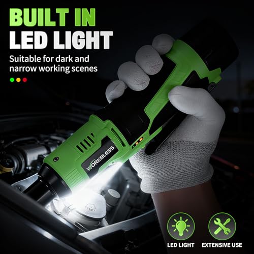 3/8" Electric Ratchet Wrench Set, 12V Cordless Ratchet, Power Socket Wrench Set with Variable Speed, 6 Sockets, LED Light, 1/4" Adapter, 1/2" Adapter, 2 x 2.0Ah Battery - style: Short neck & 2 batteries