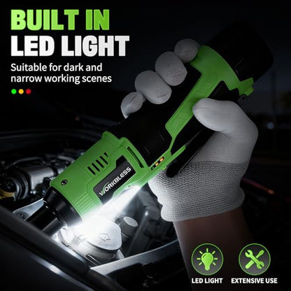 3/8" Electric Ratchet Wrench Set, 12V Cordless Ratchet, Power Socket Wrench Set with Variable Speed, 6 Sockets, LED Light, 1/4" Adapter, 1/2" Adapter, 2 x 2.0Ah Battery - style: Short neck & 2 batteries