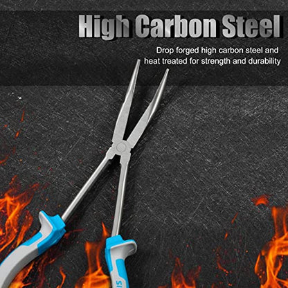 SPEEDWOX Long Reach Bent Nose Pliers 11 Inches 45 Degree Precision Fine Pliers for Mechanics Technicians Contractors High Leverage Professional Tool Non-slip TPR Handle Serrated Jaws - style: 45°Bent Nose Pliers