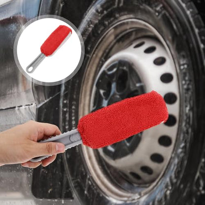 SOLUSTRE Car Detailing Brushes Set with Soft Sponge Tire Shine Applicator Pad and Wheel Rim Cleaning Brush for Auto Tire and Rim Care