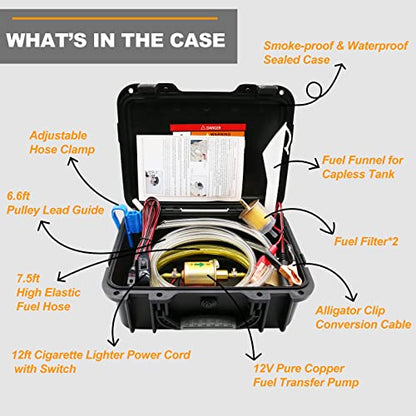 Fuel Transfer Pump 12V, Moves Up to 30 Gallons Of Gas or Diesel Per Hour, with Patented Pulley Lead Pipe, Great for Vehicles, Boats, Equipment, UTV, RV, Etc - color: 30Gal/hr