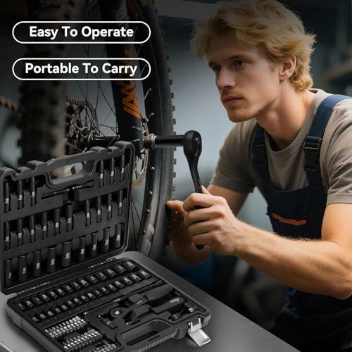 DISEN 94 PCS 1/4" Drive Impact Socket Set | Shallow & Deep Socket SAE(5/32"-9/16") & Metric(4-15mm), Torx Screwdriver Bit Set, CRV, Automotive Repair - style: 1/4" 94PCS