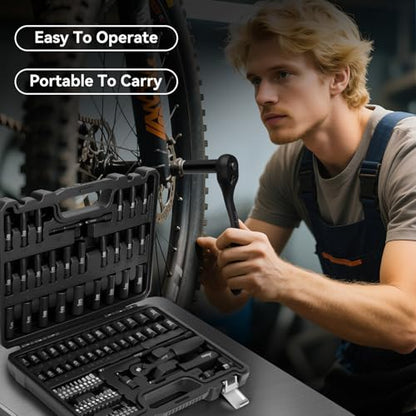 DISEN 94 PCS 1/4" Drive Impact Socket Set | Shallow & Deep Socket SAE(5/32"-9/16") & Metric(4-15mm), Torx Screwdriver Bit Set, CRV, Automotive Repair - style: 1/4" 94PCS