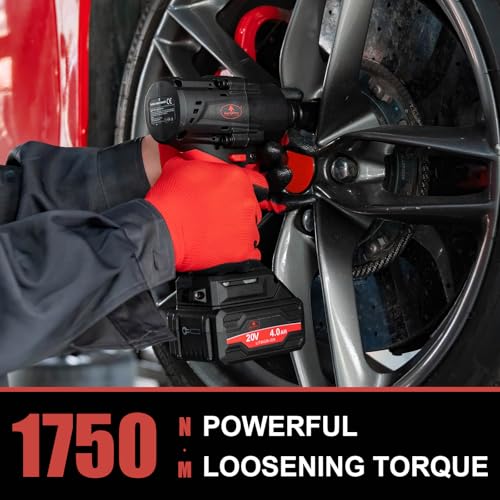 AEROPRO TOOLS Cordless Impact Wrench Kit, 1750N.m (1290Ft-lbs) High Torque 1/2 Brushless Impact Gun, 20V Power Impact Driver, 2x 4.0Ah Battery, 5 Sockets, Electric Impact Driver for Car Truck RV