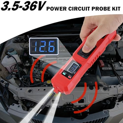 Multifunctional Car Circuit Tester Component Activation Electrical Tester 6-24V/3.5-36V AC/DC Car Power Tester Digital Display Short Circuit Finder for Continuity Testing Red - color: Red