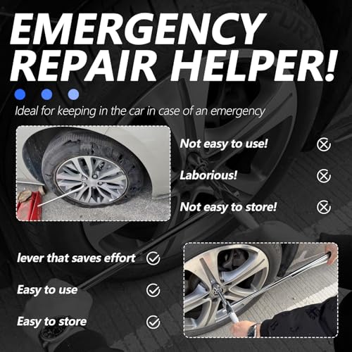 Extended Lug Nut Removal Tool Kit with 4 Way Lug Wrench,23" Telescopic Tire Iron Lug Wrench with 2 Standard Sockets(17,19,21,23mm) and Case,Portable Lug Nut Wrench for Most Vehicles