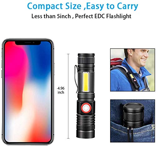 Hoxida Rechargeable Flashlight(Battery Included), Magnetic LED Flashlight with COB sidelight, 1200 Lumen Super Bright LED, Waterproof, Zoomable, 4 Modes Best Flashlight for Camping, Emergency - color: 1pack Magnetic flashlight