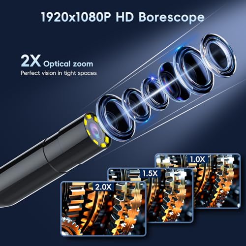 SKYBASIC Industrial Endoscope Borescope Camera with Light, 4.3'' HD Digital Handheld Waterproof Sewer Tools Snake Inspection Camera with 8 LED Lights 32.8FT Semi-Rigid Cable, Cool Gift Gadgets for Men - size: 32.8FT