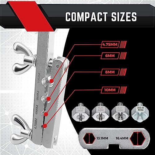 Flexzion DIN/ISO Bubble Flare Brake Line Flaring Tool Kit with 4.75 (CNF-3), 6 (CNF-4), 8, 10mm Adapters Dies Metric European Automotive Copper Steel Aluminum Fuel Hydraulic Tubing Fitting Set w/Case
