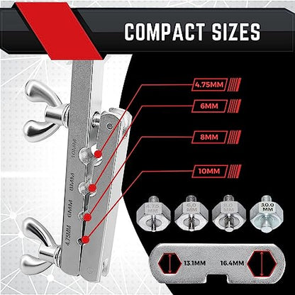 Flexzion DIN/ISO Bubble Flare Brake Line Flaring Tool Kit with 4.75 (CNF-3), 6 (CNF-4), 8, 10mm Adapters Dies Metric European Automotive Copper Steel Aluminum Fuel Hydraulic Tubing Fitting Set w/Case