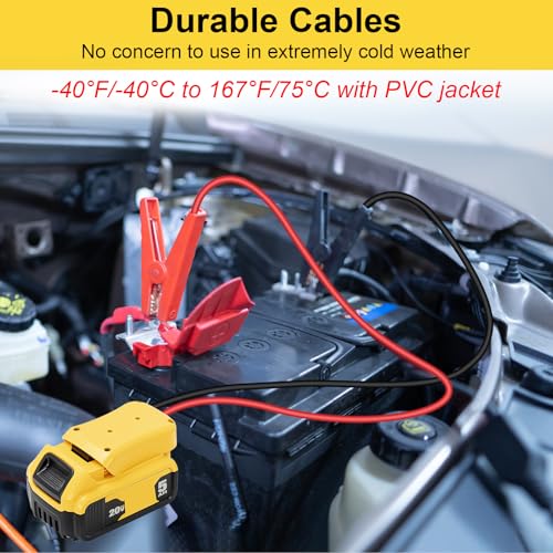 Jumper Cable Clamps for DeWalt 20V Battery Jump Starter, 2.0FT 8AWG Heavy Duty Car Battery Jumper Cable with Adapter for DeWalt, Portable Automotive Battery Booster Cable with Storage Case - size: 2.0 Ft