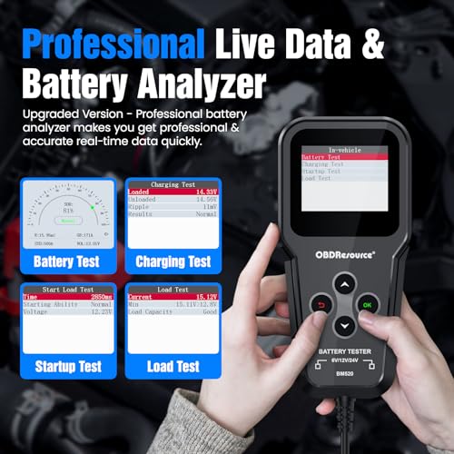 OBDResource Car Battery Tester 6V 12V 24V 3 in1 Battery Load Tester Professional Automotive Battery Analyzer Alternator 100-2000 CCA Battery Loading/Cranking/Charging Test - color: black