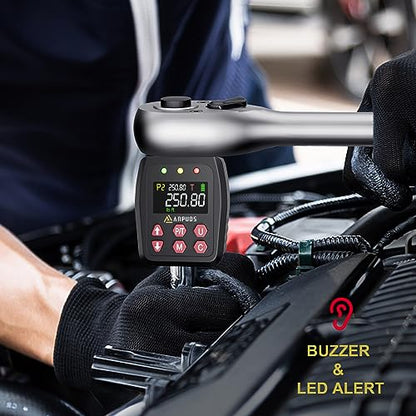 ANPUDS 1/2" Digital Torque Adapter, 12.5-250.8 Ft-lb/17-340Nm, ±1% Accuracy | Digital Torque Gauge, 10 Presets & 500 Data Memory, Buzzer & LED Indicator, 3/8" & 1/4" Adapters, for Truck, RV, Towing - size: 12.5-250.8 Ft-lb/17-340 Nm