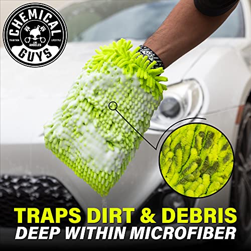 Chemical Guys, Chenille Microfiber Wash Mitt for Cars, Scratch-Free, 2 Pack | Ultra-soft lime green chenille holds thick suds and traps grit, gentle on paint, glass and chrome, machine washable - size: 2 Pack