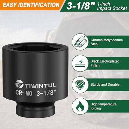 3-1/8" Impact Socket 1" Drive, Deep 6 Point CR-MO for Semi-Truck | Heavy Duty Socket for High Torque Impact Wrench, Heavy Duty Socket for Construction, Oilfield & Wind Power Maintenance - size: 3-1/8"(1 PCS)