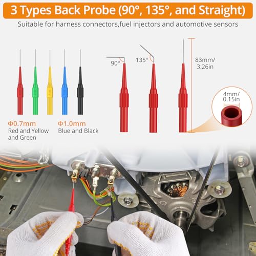Neoteck Multimeter Leads,43pcs Back Probe Test Lead Kit with Alligator Clips Electrical,CAT II 600V,Pure Copper Leads with PVC Insulation,5 Color Probes,for Automotive Circuit & Home Appliance Testing